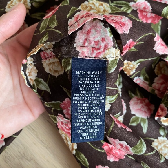 Jones New York Signature Blouse, 100% Cotton, Floral, Brown/Pink, Women's (US M) - Picture 8 of 10